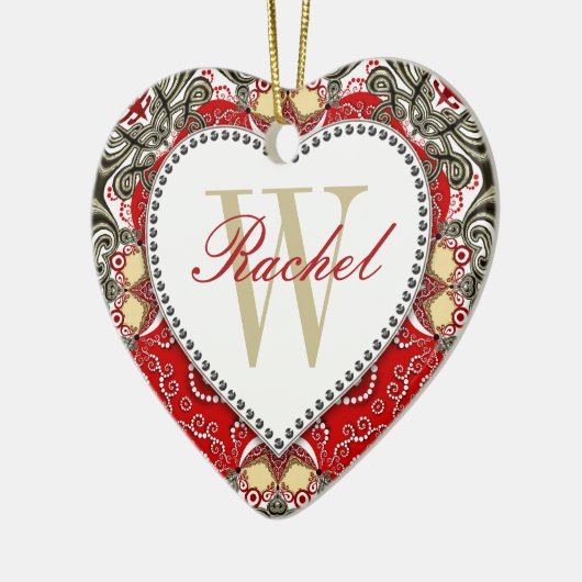 Red Batik Monogram Love Heart Ornament (Links)