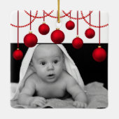 Red Bauble First Kerstmis Baby Foto Ceramic Orna Keramisch Ornament (Achterkant)