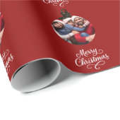 Red bauble foto leuk script kerst cadeaupapier (Rol Hoek)