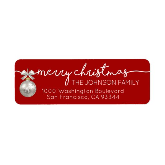 Red Bauble Merry Christmas Retouradres Etiket (Voorkant)