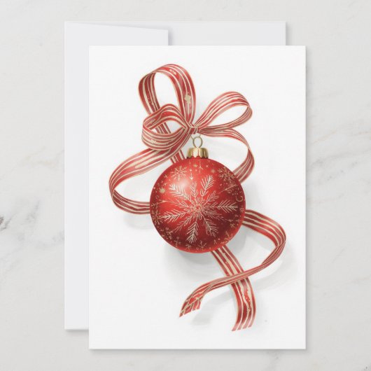 Red Bauble Ornament Gold Snowflake Ribbon Feestdagenkaart (Voorkant)