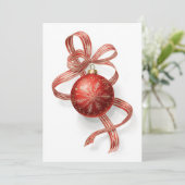 Red Bauble Ornament Gold Snowflake Ribbon Feestdagenkaart (Staand voorkant)