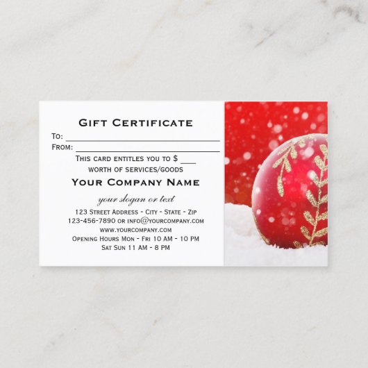 Red Bauble Sparking Snow-kerstcadeautjes Kaart Kortingskaartje (Achterkant)