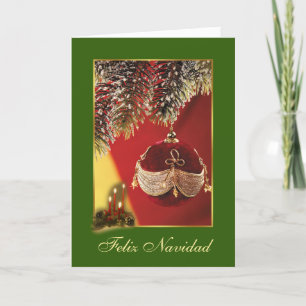 Red Bauble, spuce Spaanse kerstfeestkaart Feestdagen Kaart