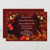 Red Baubles Bells Candles Kerstfeest Kaart (Voorkant / Achterkant)