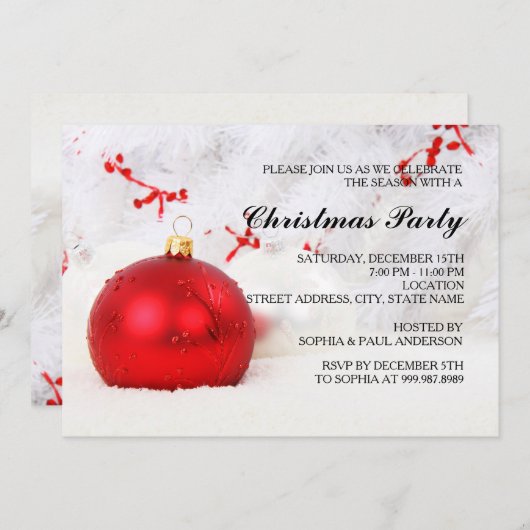 Red Baubles Chrismas Partij Kaart (Voorkant / Achterkant)