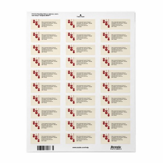 Red Baubles CHRISTMAS Return Address Label (Full Sheet)
