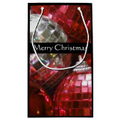 Red Baubles Merry kerst klein zwart Cadeauzakje (Achterkant)