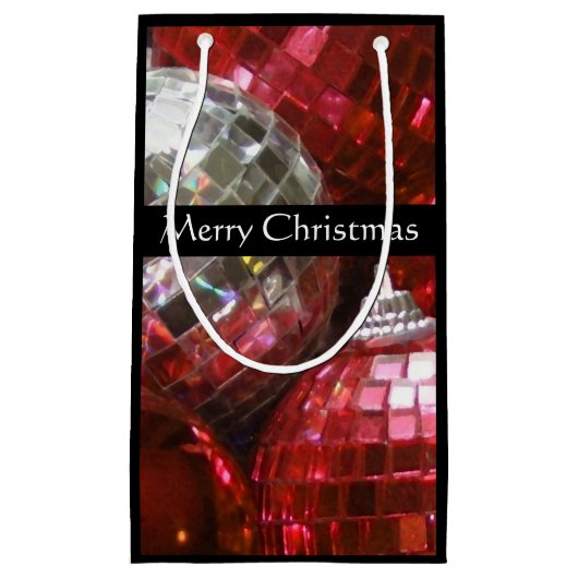 Red Baubles Merry kerst klein zwart Cadeauzakje (Voorkant)