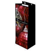 Red Baubles Merry kersttaszak zwart Wijn Cadeautas (Achterkant Gekanteld)