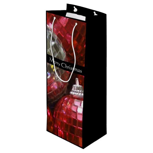 Red Baubles Merry kersttaszak zwart Wijn Cadeautas (Achterkant Gekanteld)