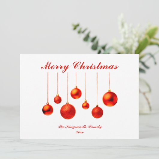 Red Baubles met prettige kerstkaart (Staand voorkant)