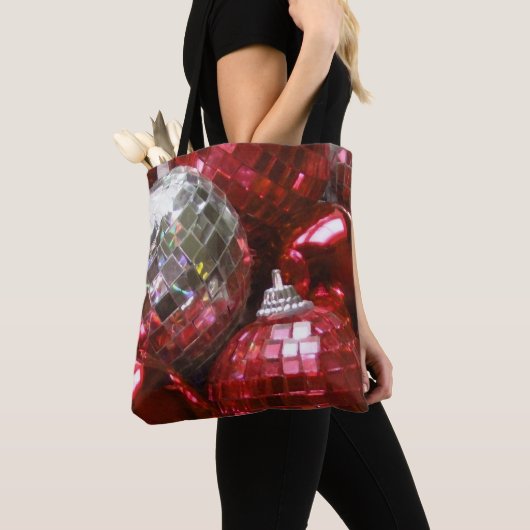 Red Baubles over de canvas tas (Dichtbij)