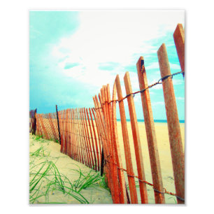 Red Beach Dune Fence Foto Afdruk