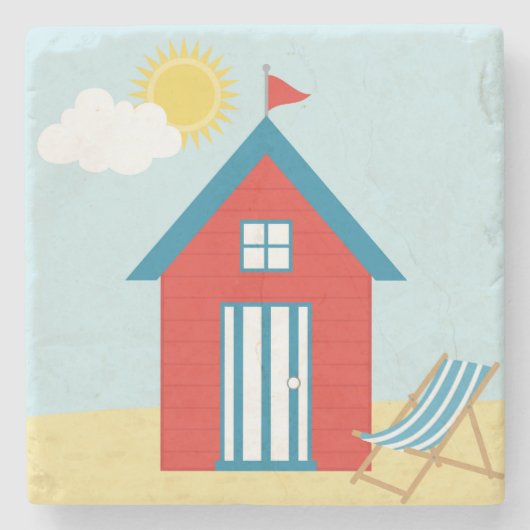 Red Beach Hut Stenen Onderzetter (Voorkant)