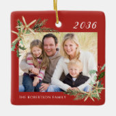 Red Beach Starfish familie met kerstfeest Keramisch Ornament (Voorkant)