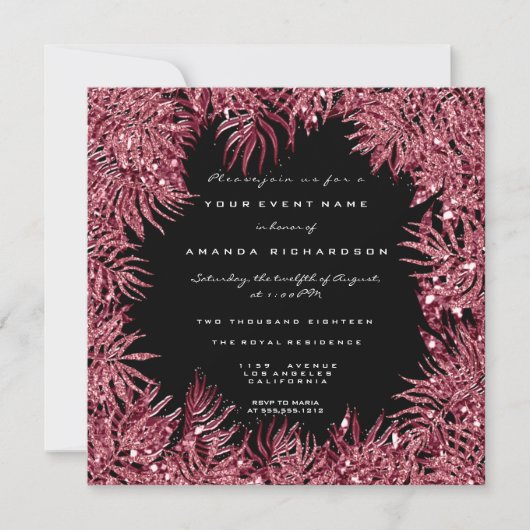 Red Bean Fern Leafs Lijst Metallic Zwart Roze Cand Kaart (Voorkant)