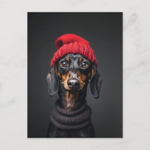 Red Beanie Dachshund Briefkaart
