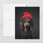 Red Beanie Dachshund Briefkaart (Voorkant / Achterkant)