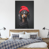 Red Beanie Dachshund Canvas Afdruk (Insitu (Slaapkamer))