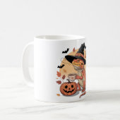 Red Bearded Dragon Halloween Witch Art Koffiemok (Voorkant links)