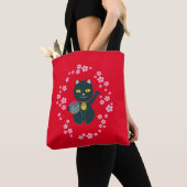 Red Beckoning Cat & Cherry Blossom Tote Bag (Dichtbij)