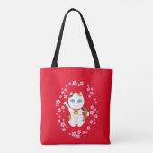 Red Beckoning Cat Tote Bag (Achterkant)