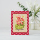 Red Begonia Botanical en Quatrefoil Briefkaart (Staand voorkant)