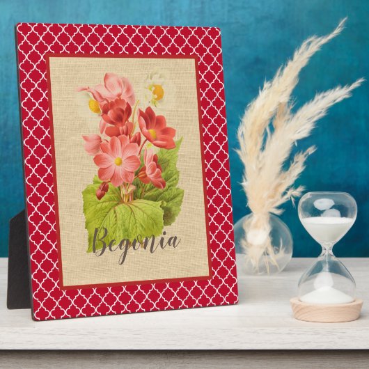 Red Begonia Botanical en Quatrefoil Fotoplaat (Zijkant)
