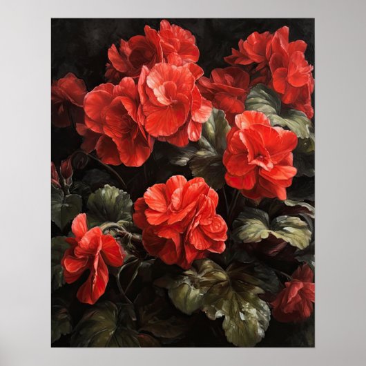 Red Begonia Flowers Art Print Poster (Voorkant)