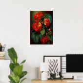 Red Begonias Bloemenkunst Print Poster (Thuiskantoor)