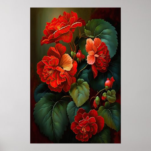 Red Begonias Bloemenkunst Print Poster (Voorkant)