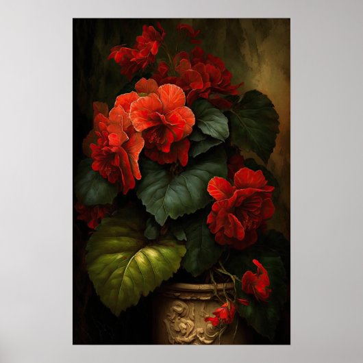 Red Begonias Bloemenkunst Print Poster (Voorkant)