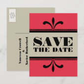 Red/beige Fancy Art Deco Opslaan Briefkaart datum (Voorkant / Achterkant)