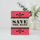 Red/beige Fancy Art Deco Opslaan Briefkaart datum (Staand voorkant)