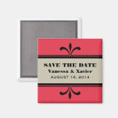 Red/beige Fancy Art Deco Save the Date Magnet (Voorkant / Achterkant)