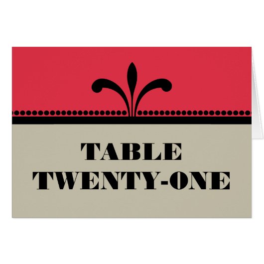 Red/beige Fancy Art Deco Table Number Kaart (Voorkant Horizontaal)
