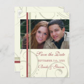 Red Beige Foto Bewaar de datum bruiloft Briefkaart (Voorkant / Achterkant)