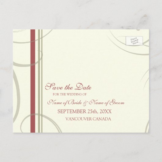 Red Beige Foto Bewaar de datum bruiloft Briefkaart (Achterkant)