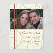 Red Beige Foto Bewaar de datum bruiloft Briefkaart (Voorkant)