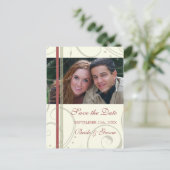 Red Beige Foto Bewaar de datum bruiloft Briefkaart (Staand voorkant)