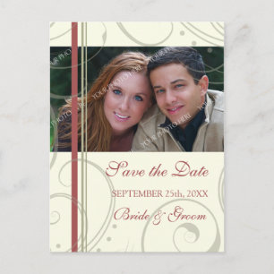 Red Beige Foto Save the Date Wedding Briefkaarten