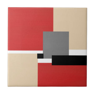 Red Beige Grey Black White Geometric Tegeltje