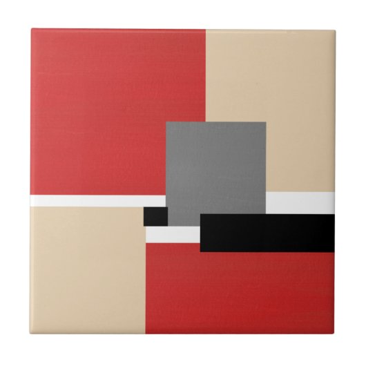 Red Beige Grey Black White Geometric Tegeltje (Voorkant)