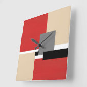 Red Beige Grey Black White Geometric Vierkante Klok (Hoek)