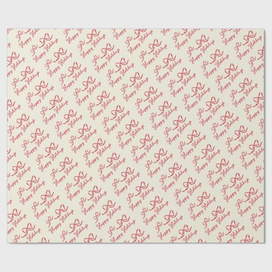 Red Beige Happy Holidays Bow Pattern Cadeaupapier (Vlak)