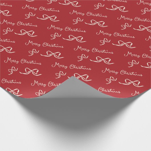 Red Beige Merry Christmas Bow Pattern Cadeaupapier (Hoek)