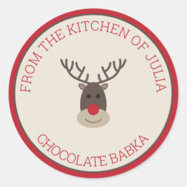 Red Beige Merry Kerstmis Rudolph Holiday Baking Ronde Sticker
