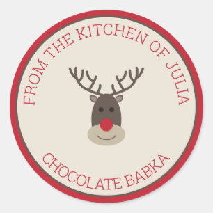 Red Beige Merry Kerstmis Rudolph Holiday Baking Ronde Sticker