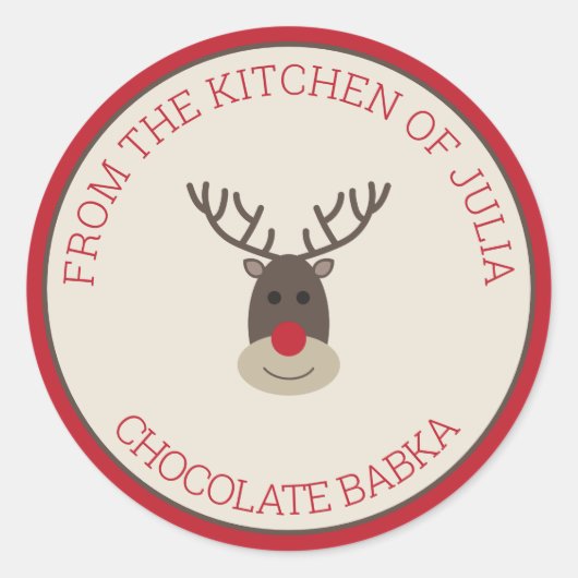 Red Beige Merry Kerstmis Rudolph Holiday Baking Ronde Sticker (Voorkant)